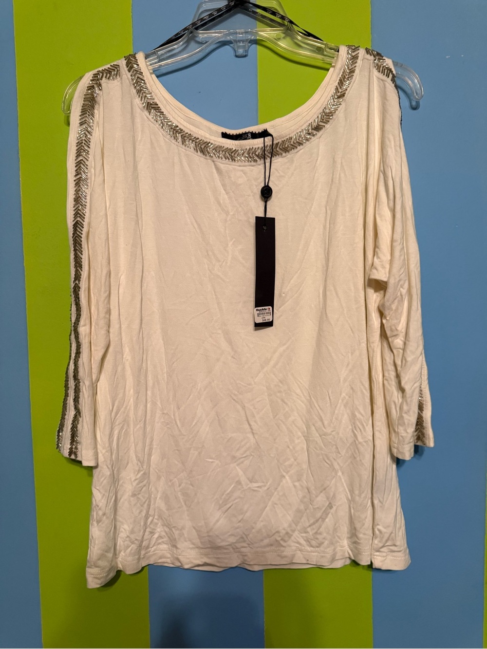 Women's white Embellished Scoop Neck Top